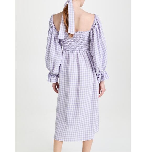 Sleeper Atlanta Lavender Vichy Purple Linen Gingham Check Midi Dress Medium - Picture 8 of 11